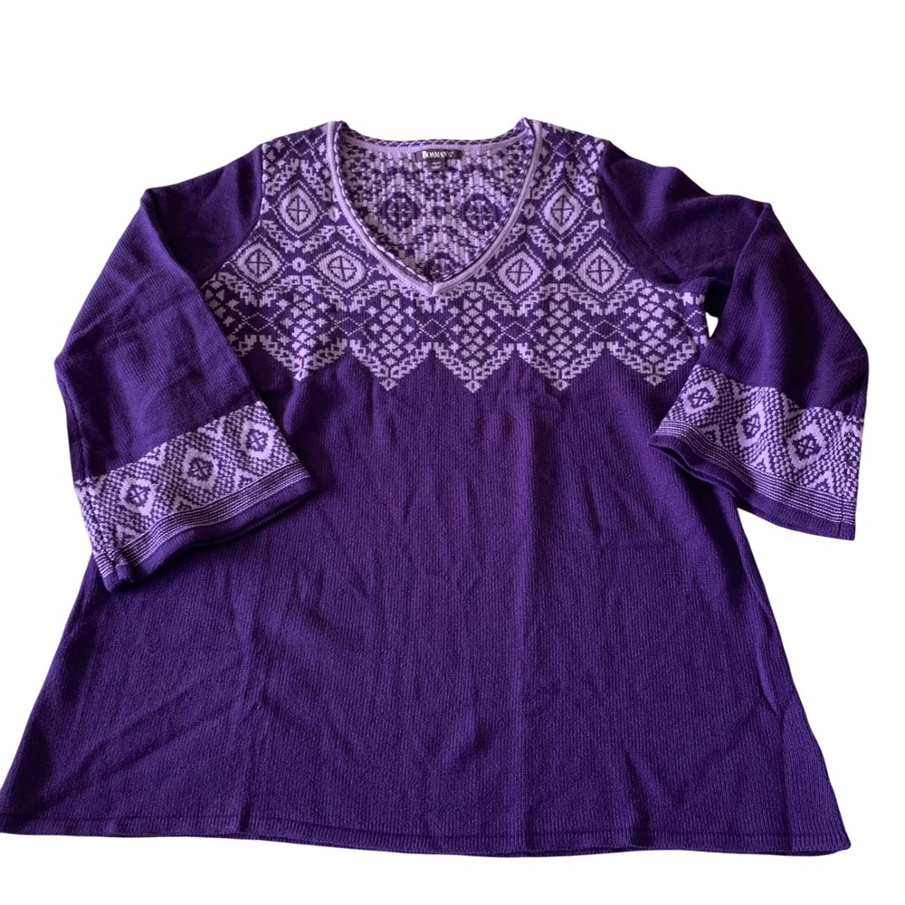 EXP Roamans Womens Purple Geometric‎ Fair Isle Tunic Sweater Plus Size 18 20 L